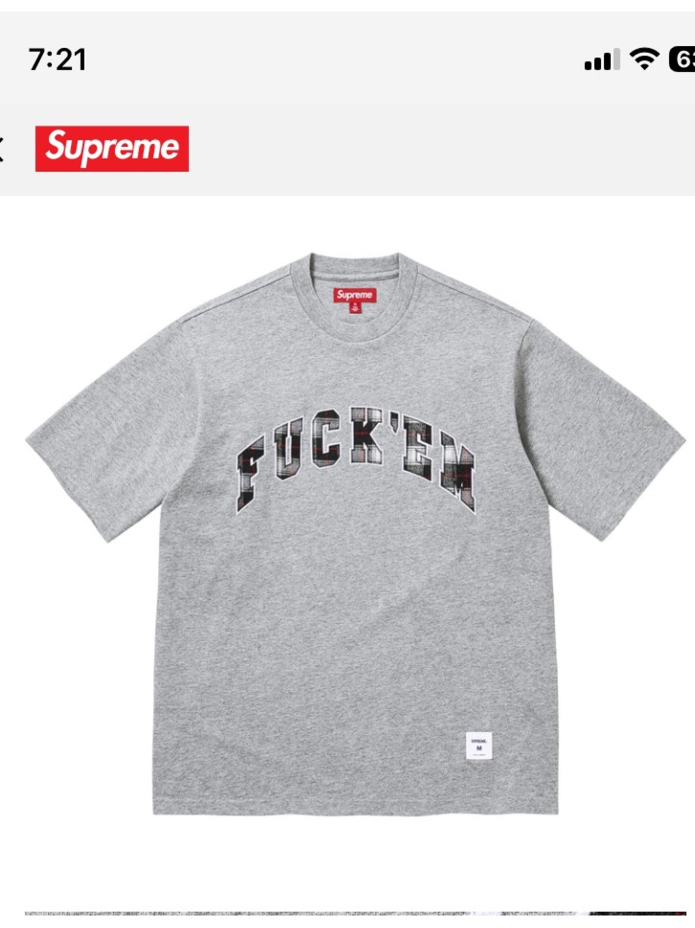 Supreme F*** Em Plaid S/S Top  “Heather Grey” Size: XXL SS26
